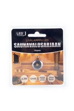 LED ENERGY LED SAUNAVALOSARJAN LISÄLAMPPU, 5M JOHTO, HOPEA (TEFLON)