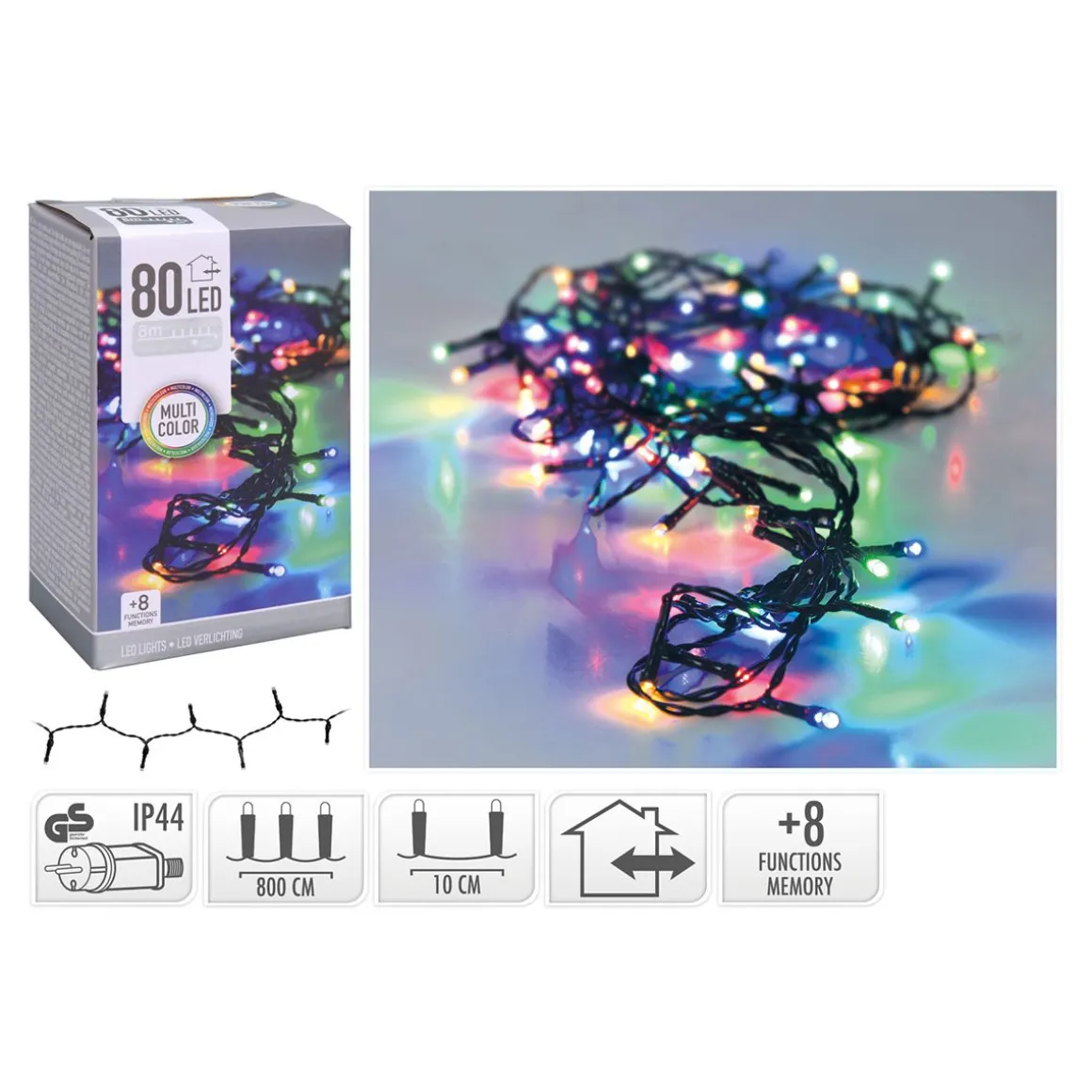 LED 80 PERUSVALOSARJA MULTICOLOUR, TUMMA JOHTO, ULKO- JA SISÄKÄ