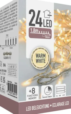 LED 24 VALOSARJA LÄMMIN VALKOINEN, VAALEA JOHTO, TOIMII PARISTO