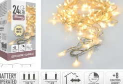 LED 24 VALOSARJA LÄMMIN VALKOINEN, VAALEA JOHTO, TOIMII PARISTO