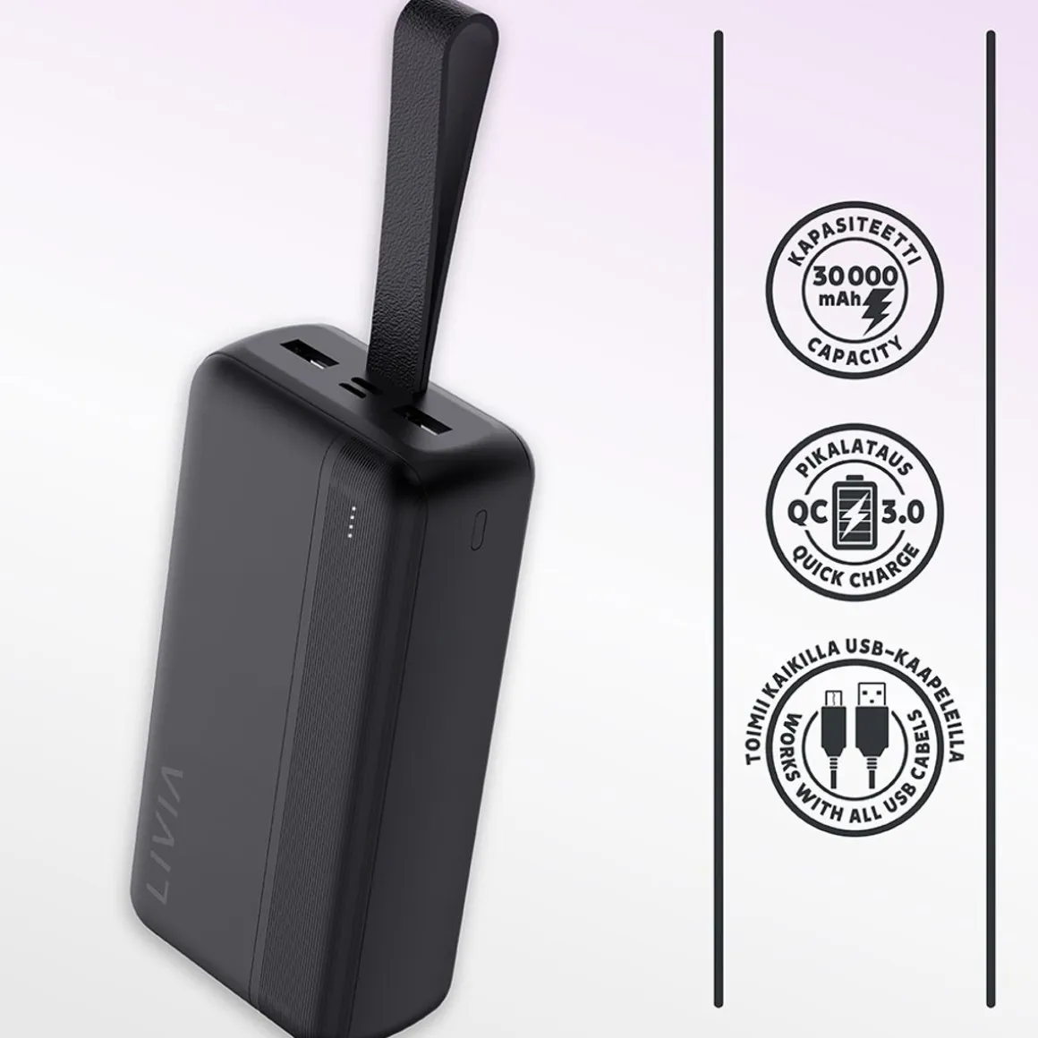 LIVIA VARAVIRTALÄHDE QC22.5W SISU 30000 MAH