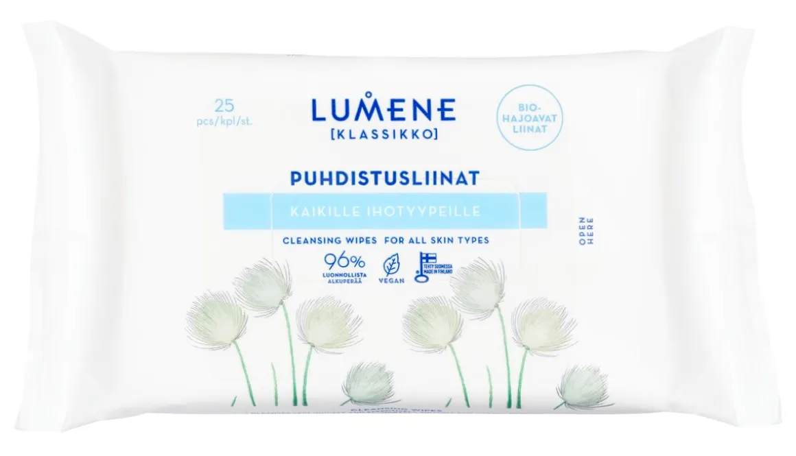 LUMENE KLASSIKKO PUHDISTUSLIINAT KAIKILLE IHOTYYPEILLE 25 KPL