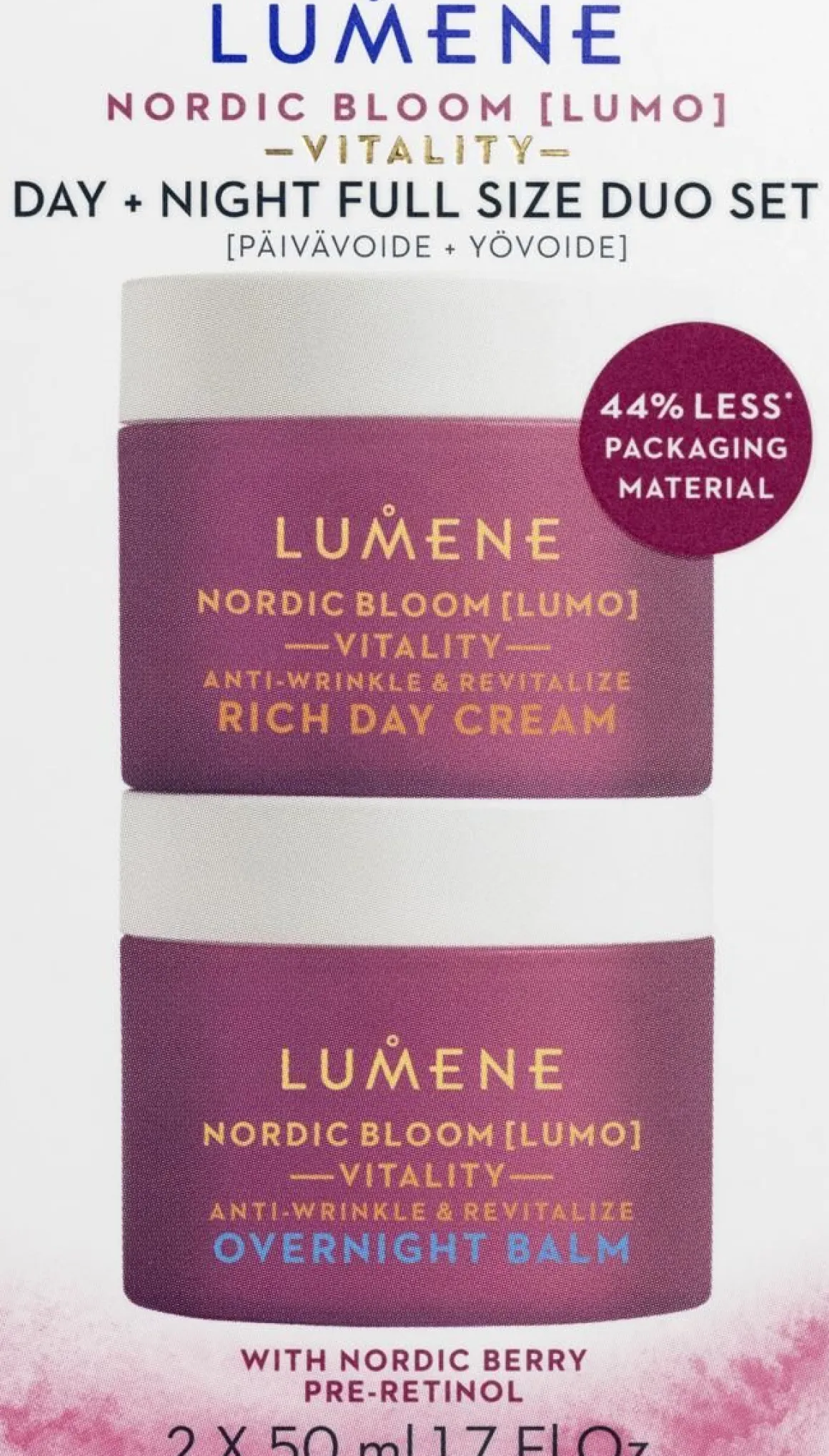 LUMENE LUMO VITALITY SILOTTAVA & ELVYTTÄVÄ PÄIVÄVOIDE + YÖVOIDE