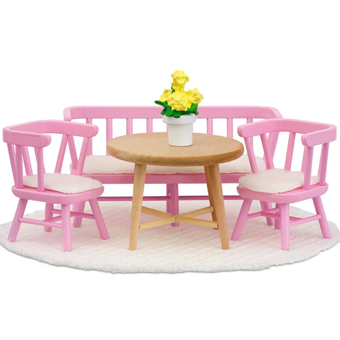 LUNDBY KEITTIÖSOHVA. PÖYTÄ JA TUOLIT PINKKI