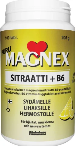 MAGNEX SITRAATTI 375MG + B6 PURU SITRUUNA 100 KPL