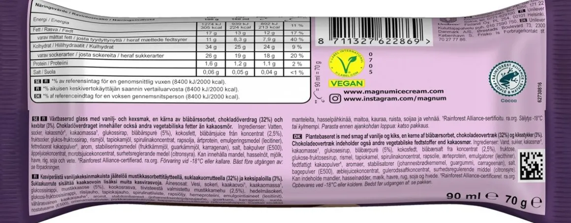 MAGNUM VEGAN CHILL BLUEBERRY COOKIE 70 G