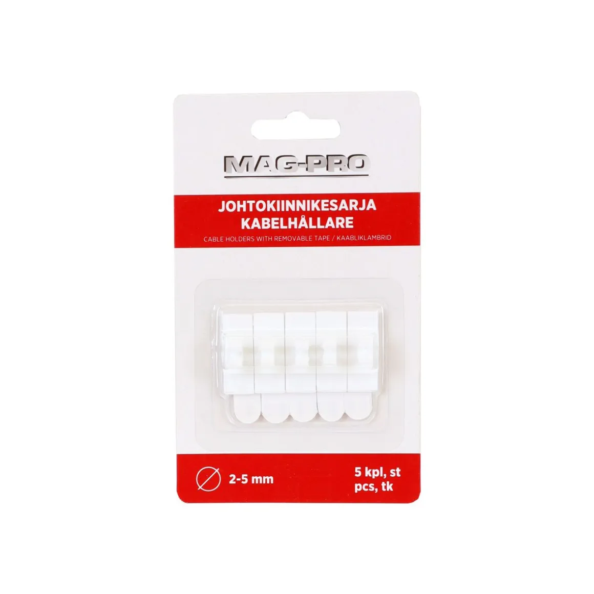 MAG-PRO JOHTOKIINNIKESARJA 5KPL 2-5MM JOHDOLLE VALKOINEN