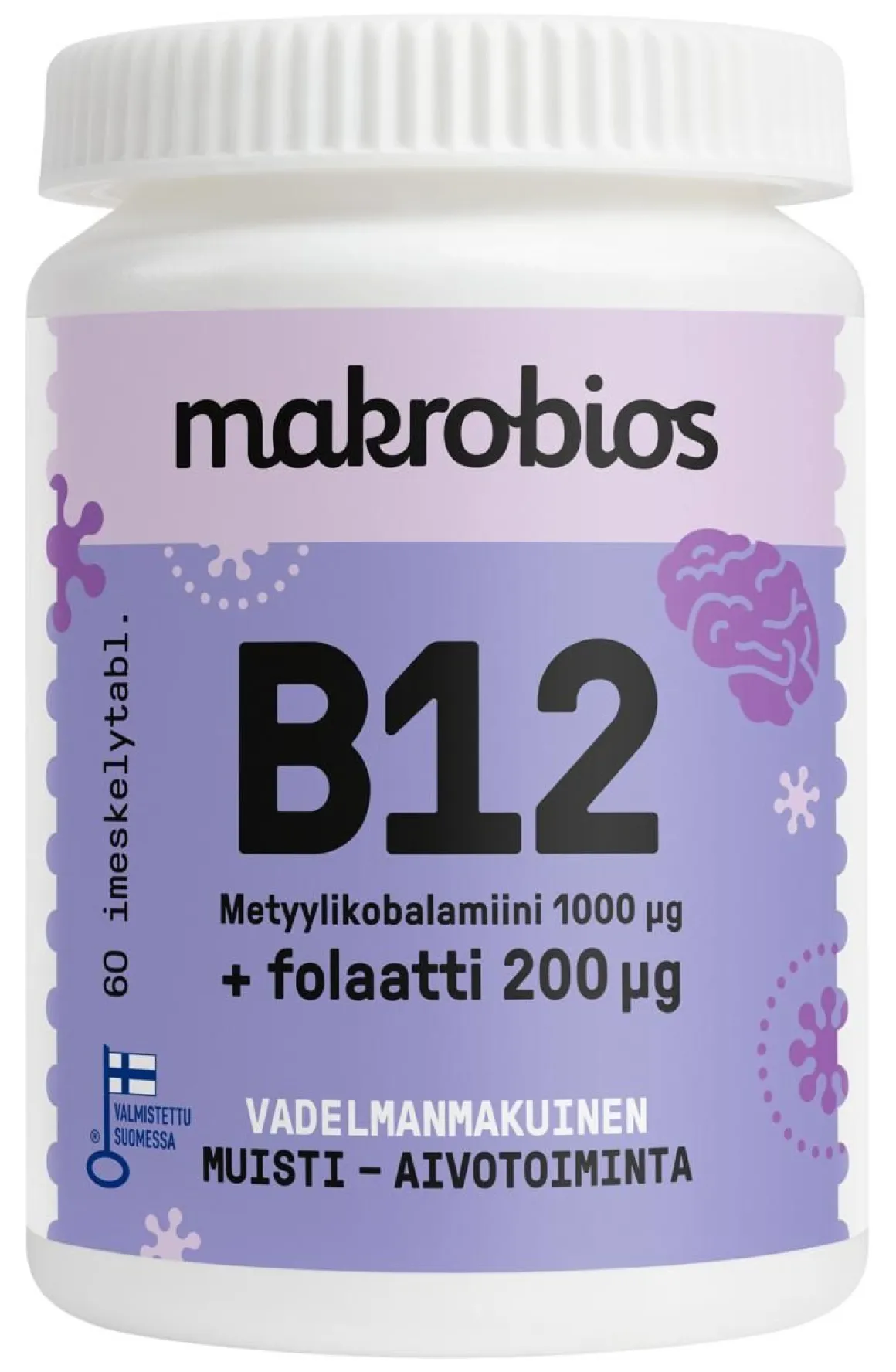 MAKROBIOS B12 VITAMIINI + FOLAATTI IMESKELYTABLETTI 60 KPL