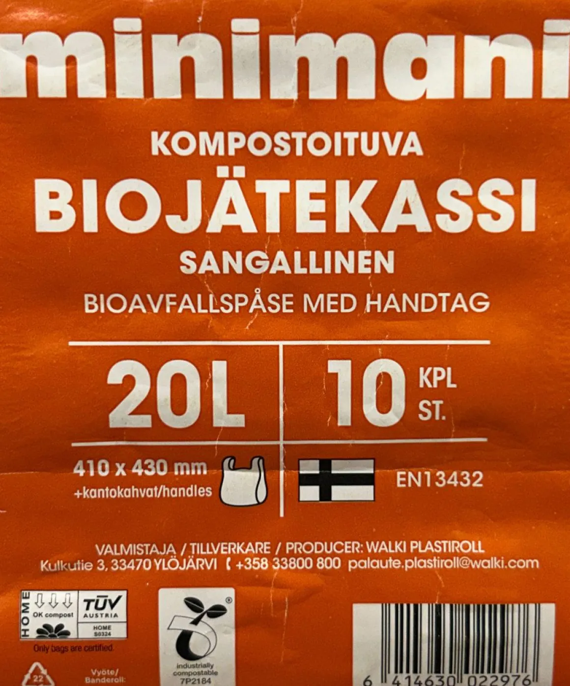 MINIMANI BIOJÄTEKASSI 20L SANGALLINEN 10 KPL