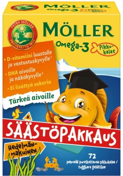 MÖLLER OMEGA-3 PIKKUKALAT JÄTTIPAKKAUS HEDELMÄNMAK. 72 KPL