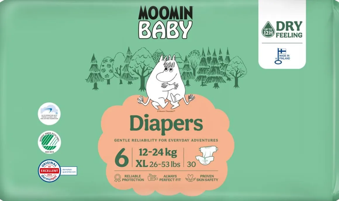 MOOMIN BABY DIAPERS TEIPPIVAIPPA 6 - 12-24 KG 30 KPL