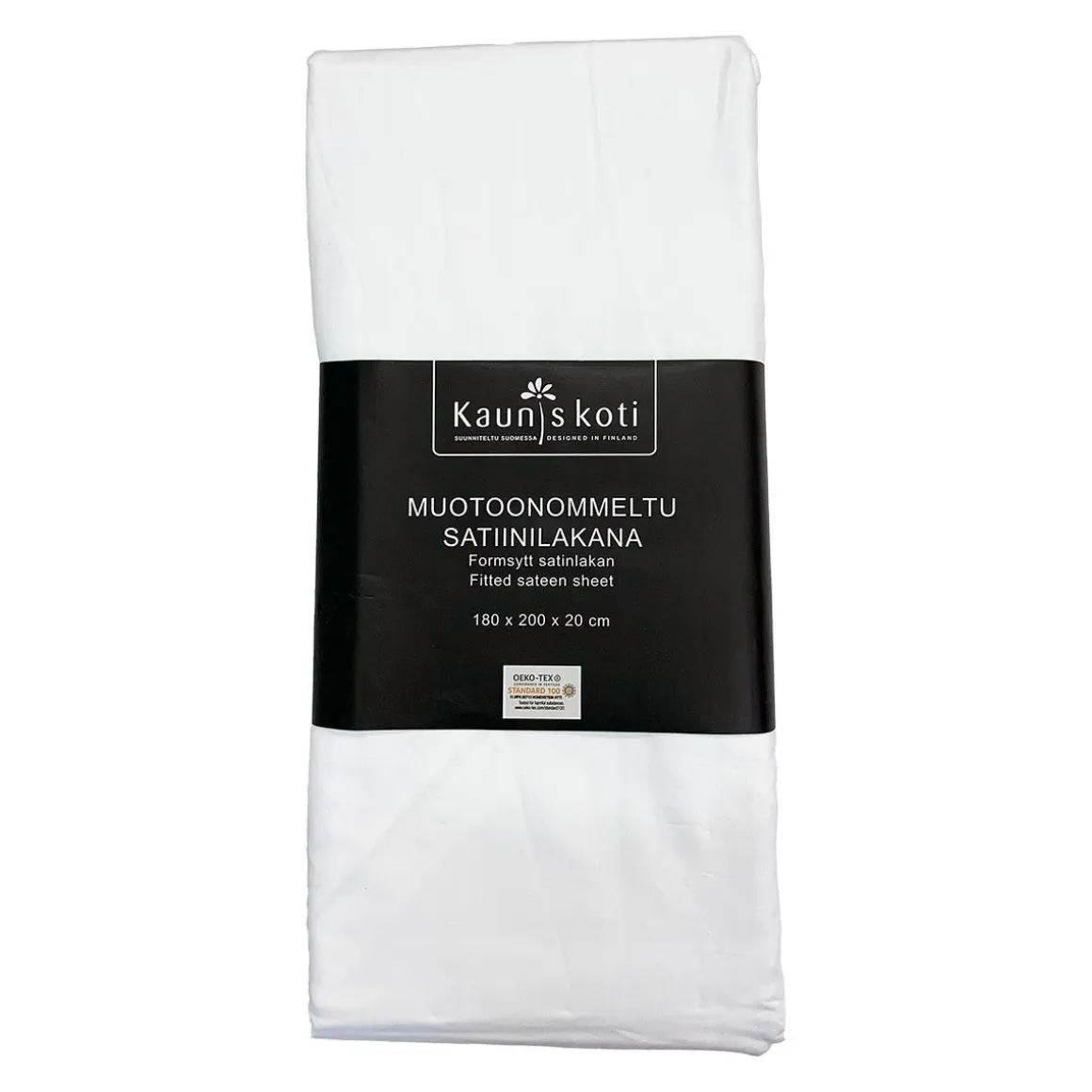 MUOTOONOMMELTU SATIINI ALUSLAKANA 180X200+20CM VALKOINEN