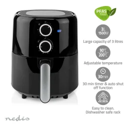 NEDIS KUUMAILMAKEITIN 3 L 1500W, AJASTIN 30MIN, MUSTA