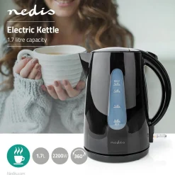 NEDIS VEDENKEITIN 1.7 L, 2200W, MUSTA, STRIX OHJAIN