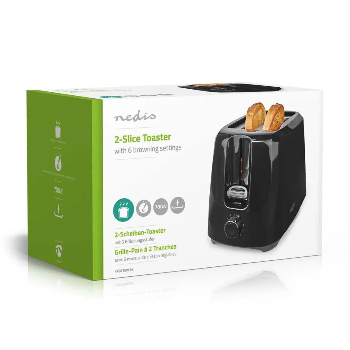 NEDIS LEIVÄNPAAHDIN 700W, 2 PAIKKAA, 6 TASOA, MUSTA