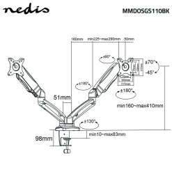 NEDIS NÄYTTÖTELINE KAASUJOUSELLA 2 NÄYTÖLLE 10-32"