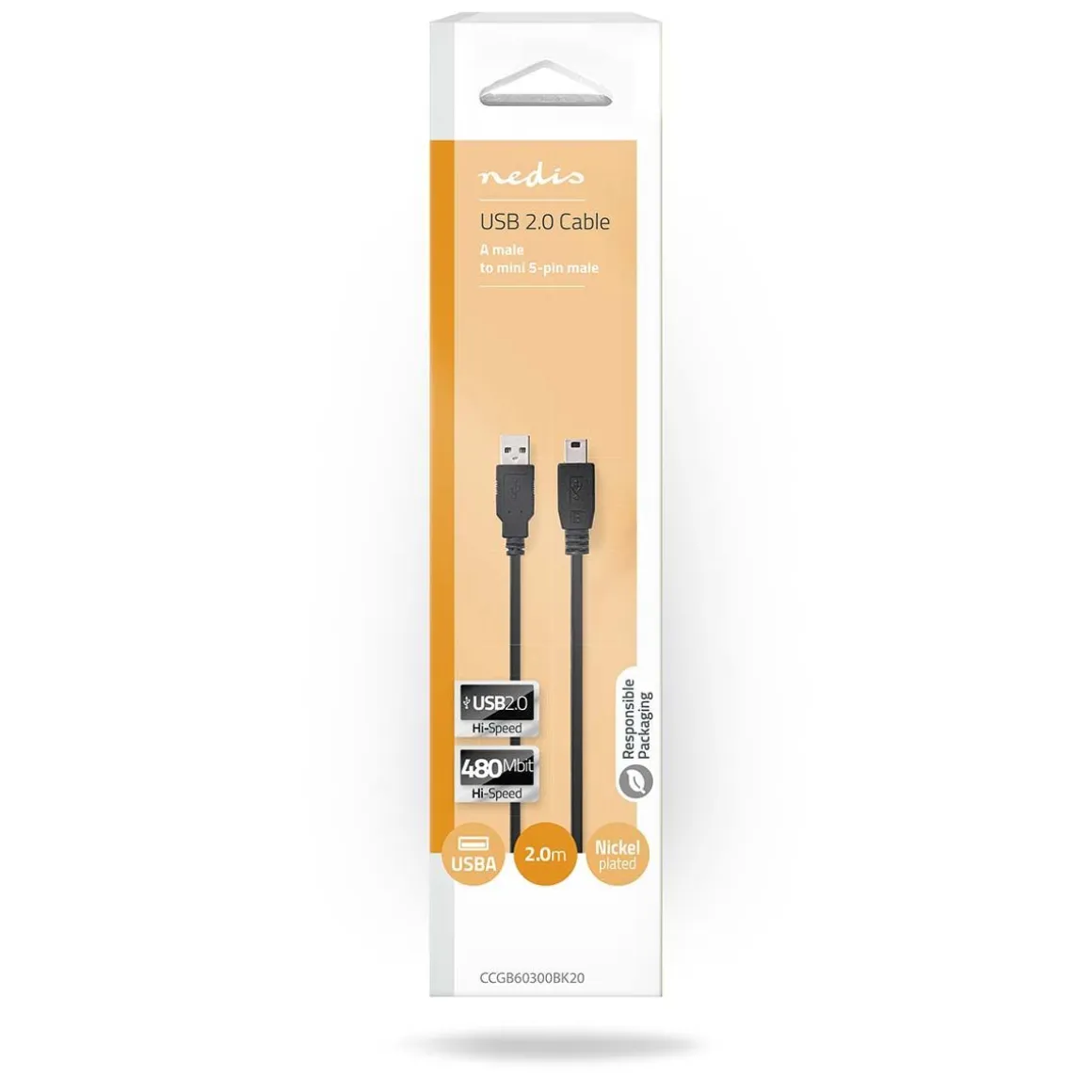 NEDIS USB 2.0 KAAPELI USB A UROS - MINI 5-PIN UROS PYÖREÄ 2 M M