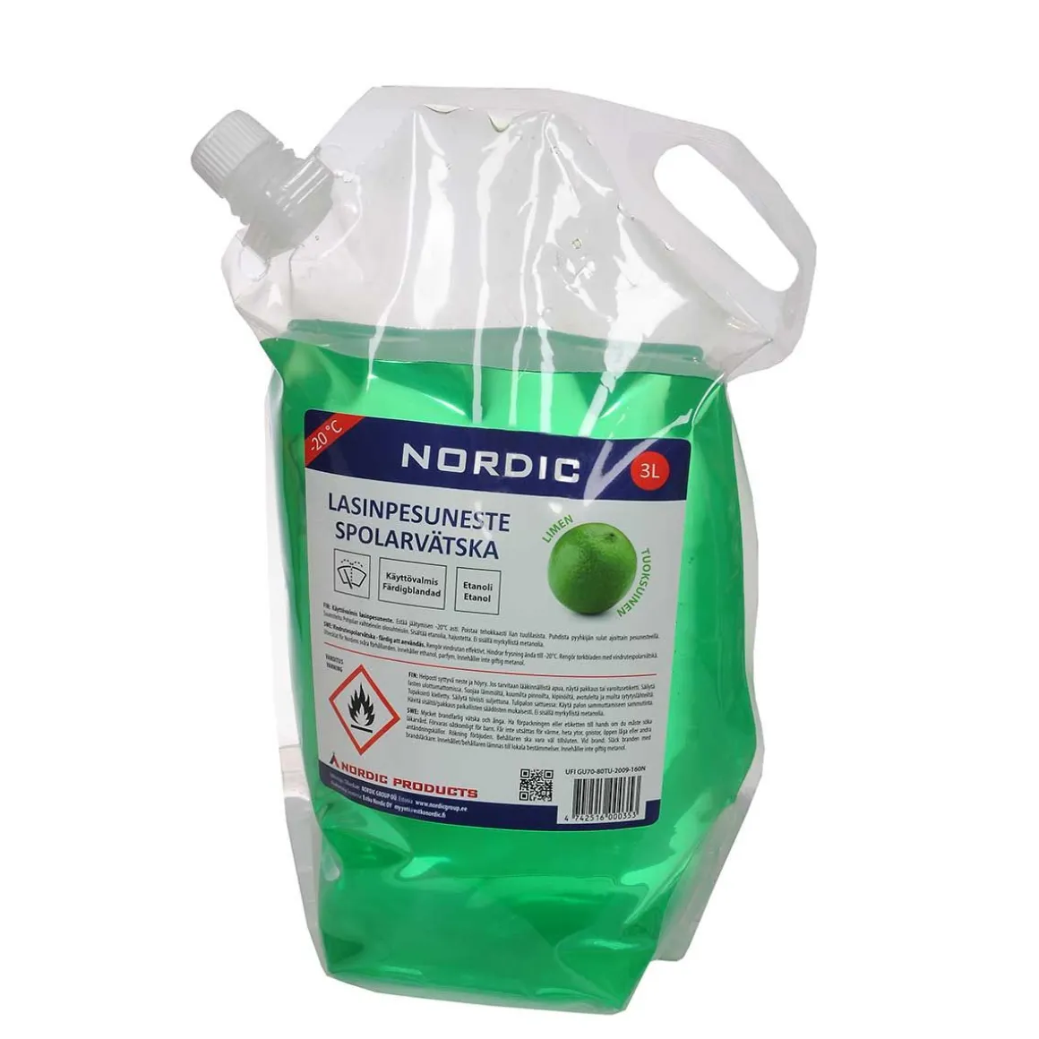 NORDIC TUULILASINPESUNESTE, KÄYTTÖVALMIS LIME -20C PUSSI 3 L