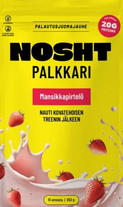 NOSHT PALKKARI PALAUTUSJUOMAJAUHE MANSIKKAPIRTELÖ 650 G