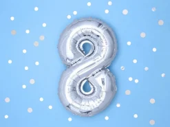 NUMEROFOLIO 8 HOPEANVÄRINEN ILMATÄYTTEINEN 35 CM