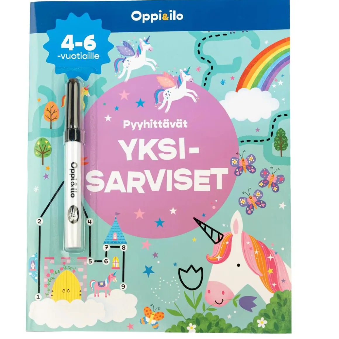OPPI JA ILO PYYHITTÄVÄT YKSISARVISET PUUHAKIRJA