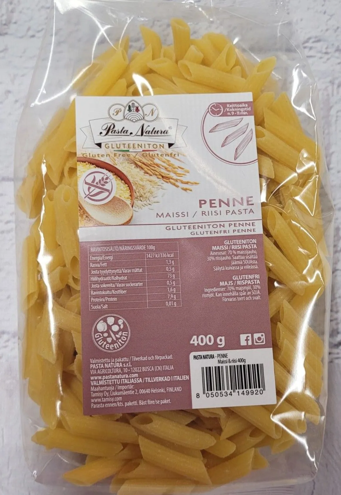 PASTA NATURA PENNE PASTA GLUTEENITON 400 G