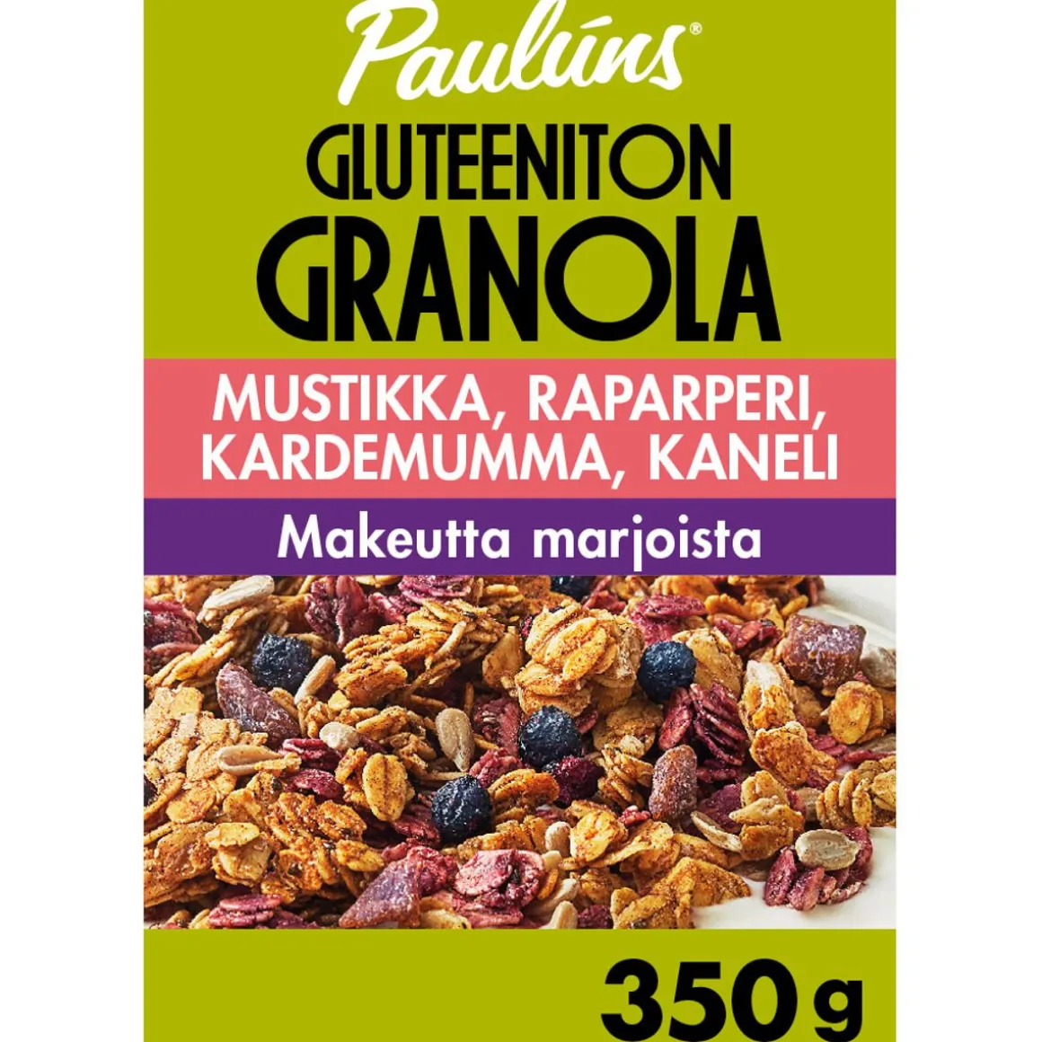 PAULÚNS GLUTEENITON MUSTIKKA-RAPARPERI-KARDEMUMMA-KANEL