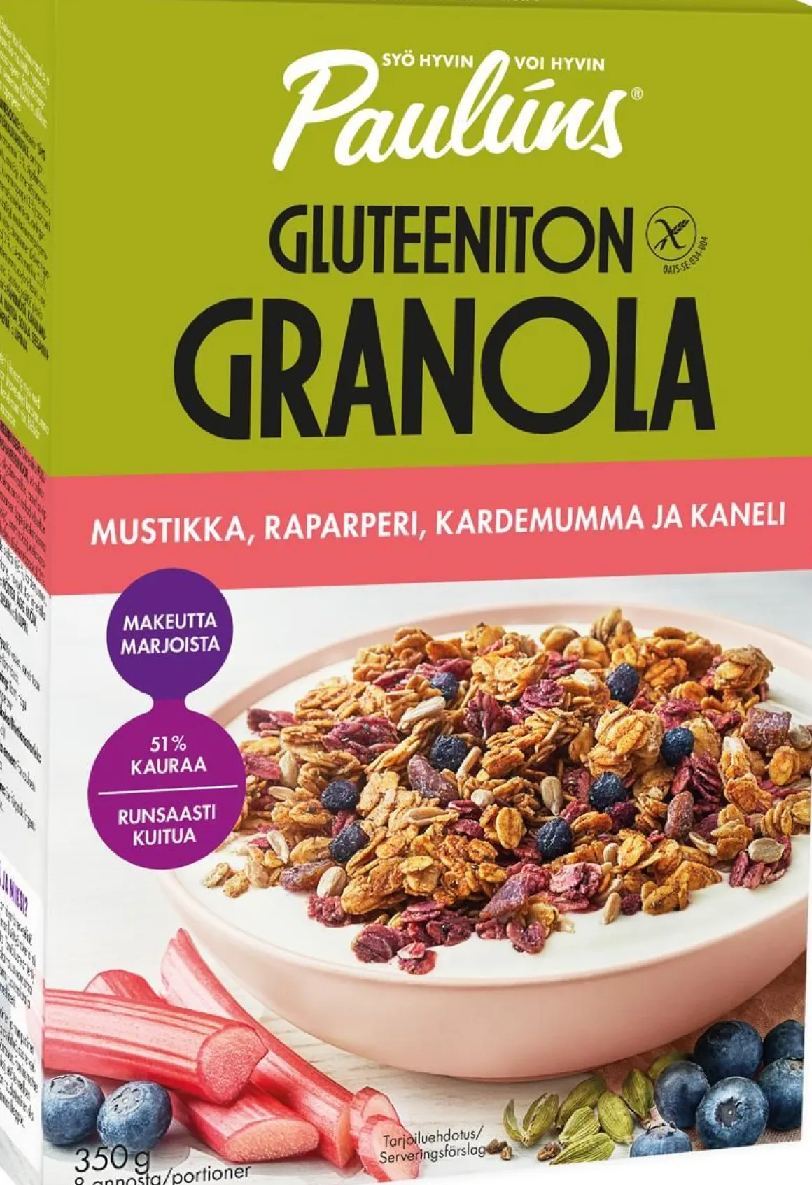 PAULÚNS GLUTEENITON MUSTIKKA-RAPARPERI-KARDEMUMMA-KANEL