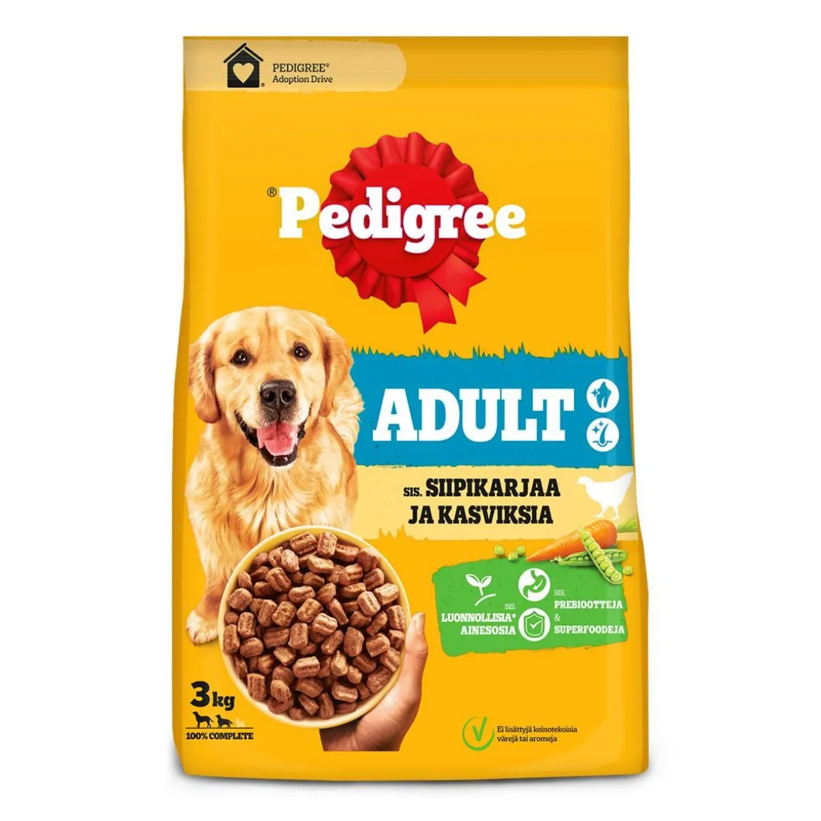 PEDIGREE ADULT SIIPIKARJAA JA KASVIKSIA 3 KG
