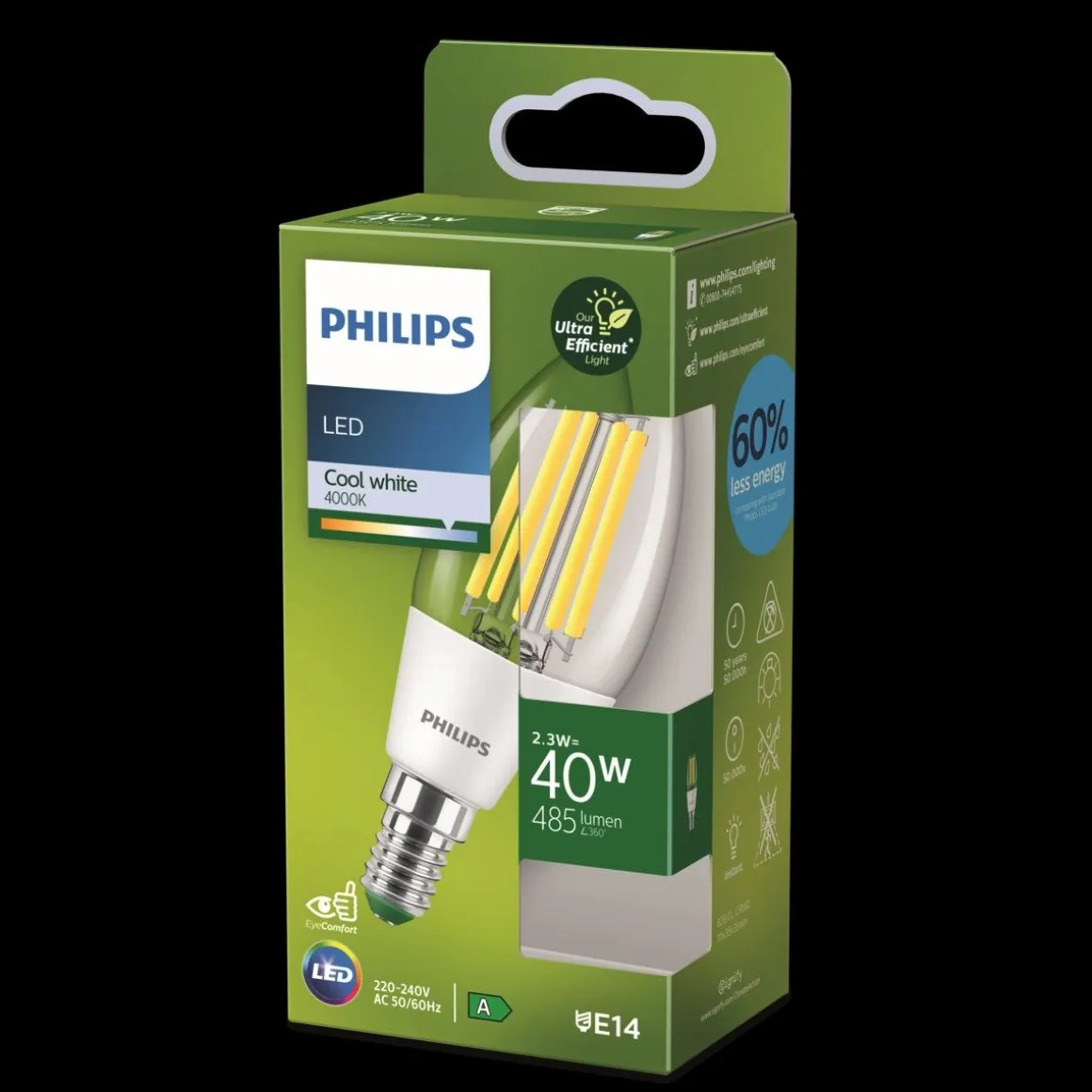 PHILIPS LED-KYNTTILÄLAMPPU ULTRA EFFICIENT 2,3W 485LM E14 4000K