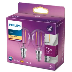 PHILIPS LED-LAMPPU 25W P45 E14 KIRKAS 250L 2700K 2 KPL