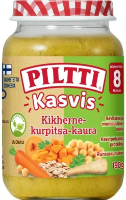 PILTTI KASVIS KIKHERNE-KURPITSA- KAURA LASTENATERIA 8KK LUOMU 190 G