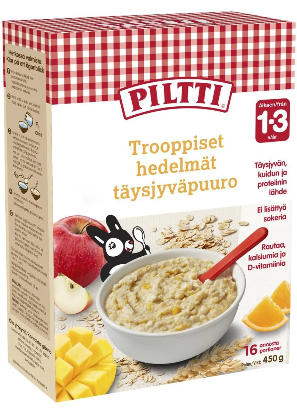 PILTTI TROOPPISET HEDELMÄT TÄYSJYVÄPUUROJAUHE 1-3V 450 G
