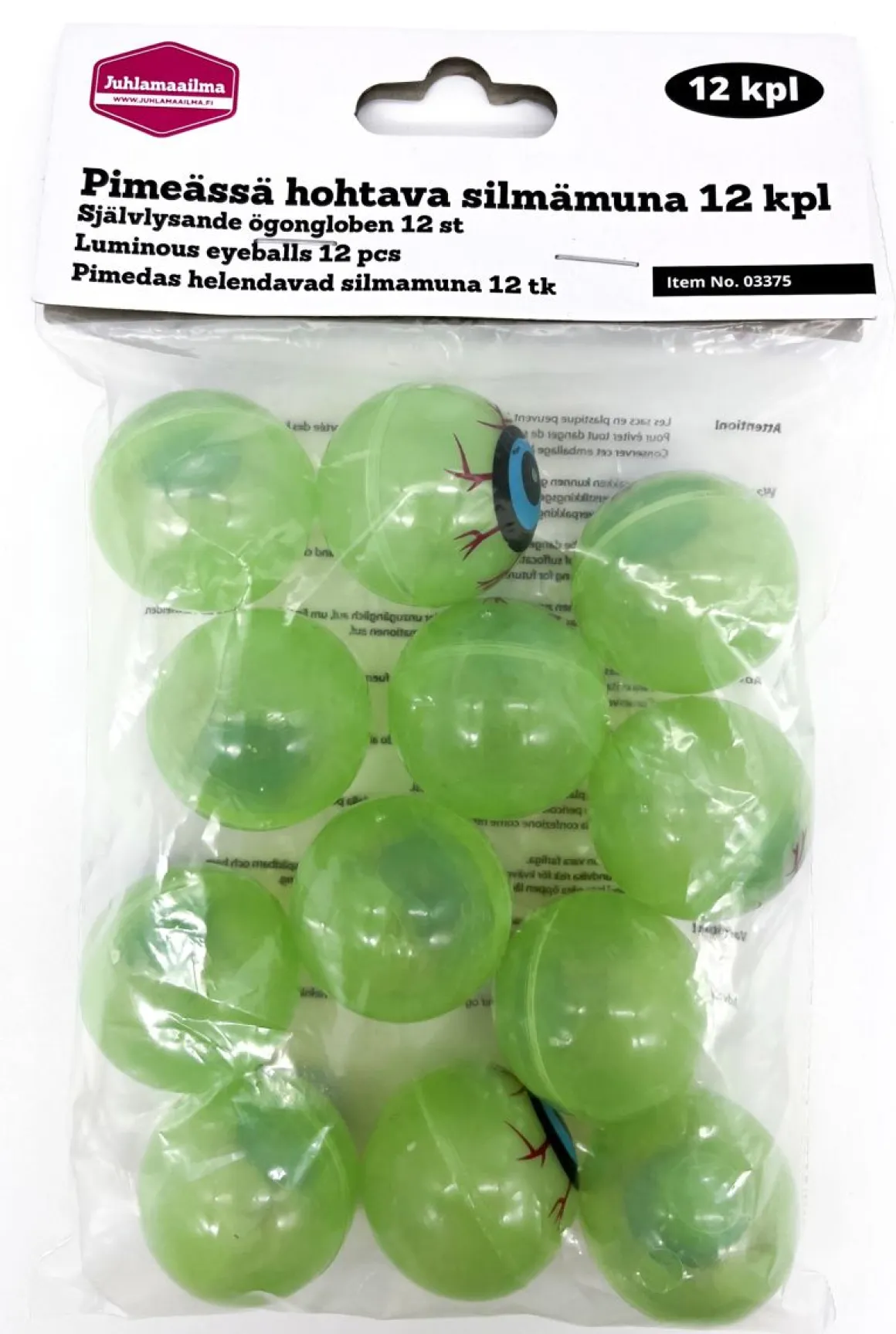 PIMEÄSSÄ HOHTAVA SILMÄMUNA 12 KPL