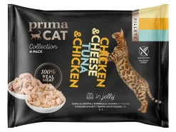 PRIMACAT FILLETS 4*50G KANA/JUUSTO & TONNIKALA/KANA HYYTELÖSSÄ 200 G
