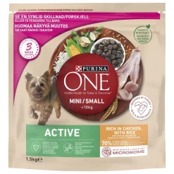 PURINA ONE KOIRAN TÄYSRAVINTO SMALL DOG ACTIVE KANA-RIISI 1,5 KG