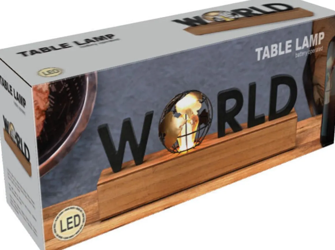 PÖYTÄLAMPPU "WORLD" TEKSTILLÄ 38X8X15CM