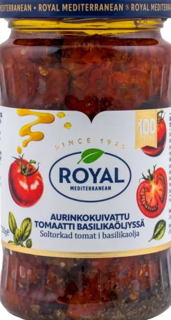 ROYAL AURINKOKUIVATTU TOMAATTI BASILIKAÖLJYSSÄ 200 G