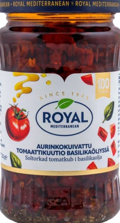 ROYAL AURINKOKUIVATTU TOMAATTI KUUTIO BASILIKAÖLJYSSÄ 200 G