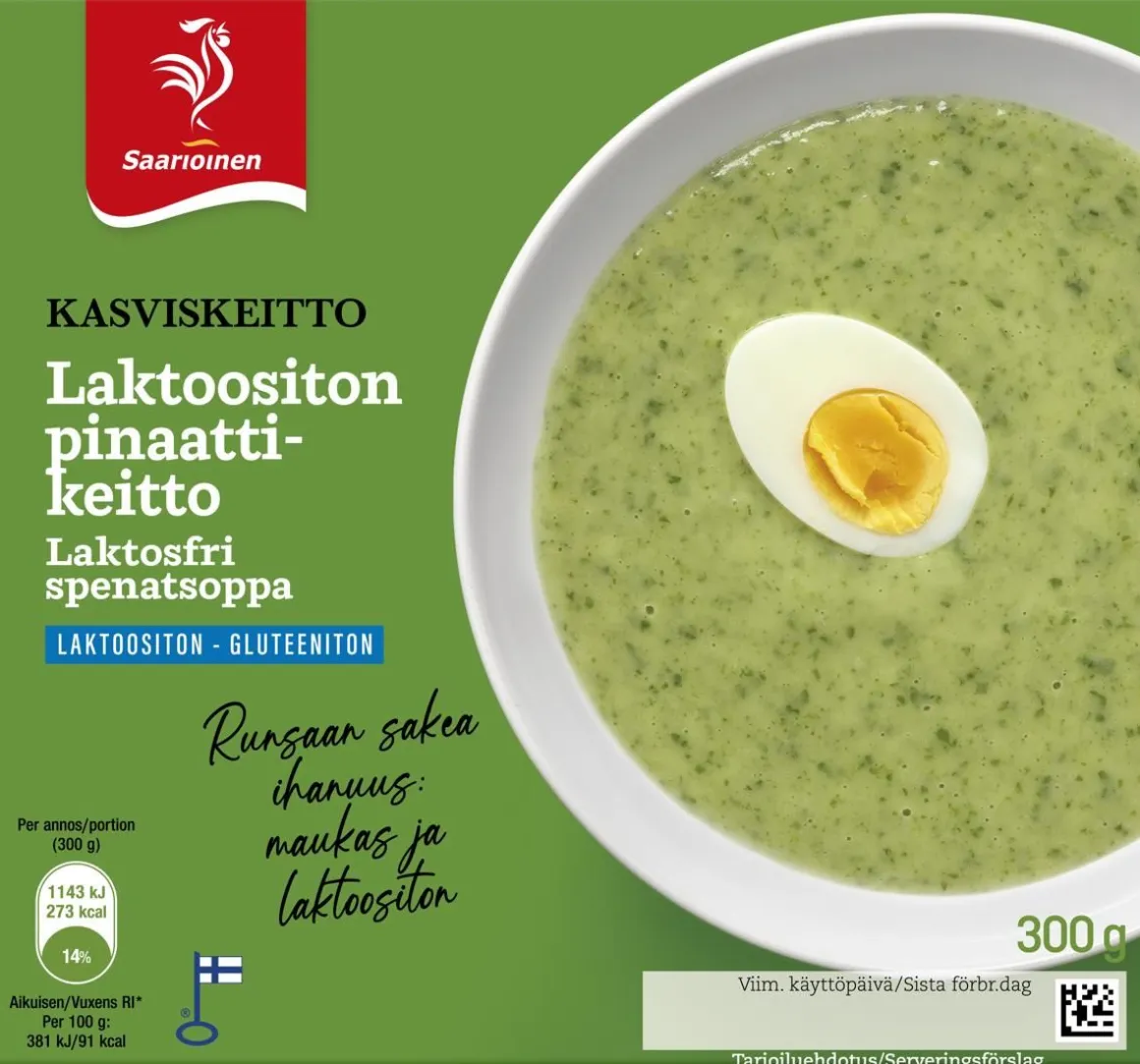 SAARIOINEN LAKTOOSITON PINAATTIKEITTO 300 G