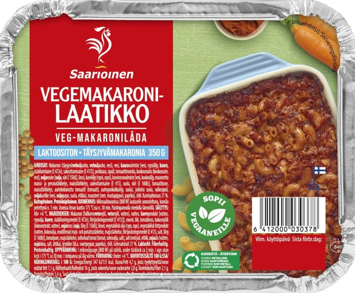 SAARIOINEN VEGGIES VEGEMAKARONILAATIKKO 350 G