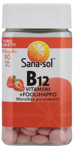 SANA-SOL B12-VITAMIINI 1000 G +FOOLIHAPPO MANSIKKA PURUTABLETTI 9