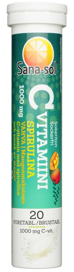 SANA-SOL C-VITAMIINI 100MG PORE SPIRULINA MANGO 20 KPL