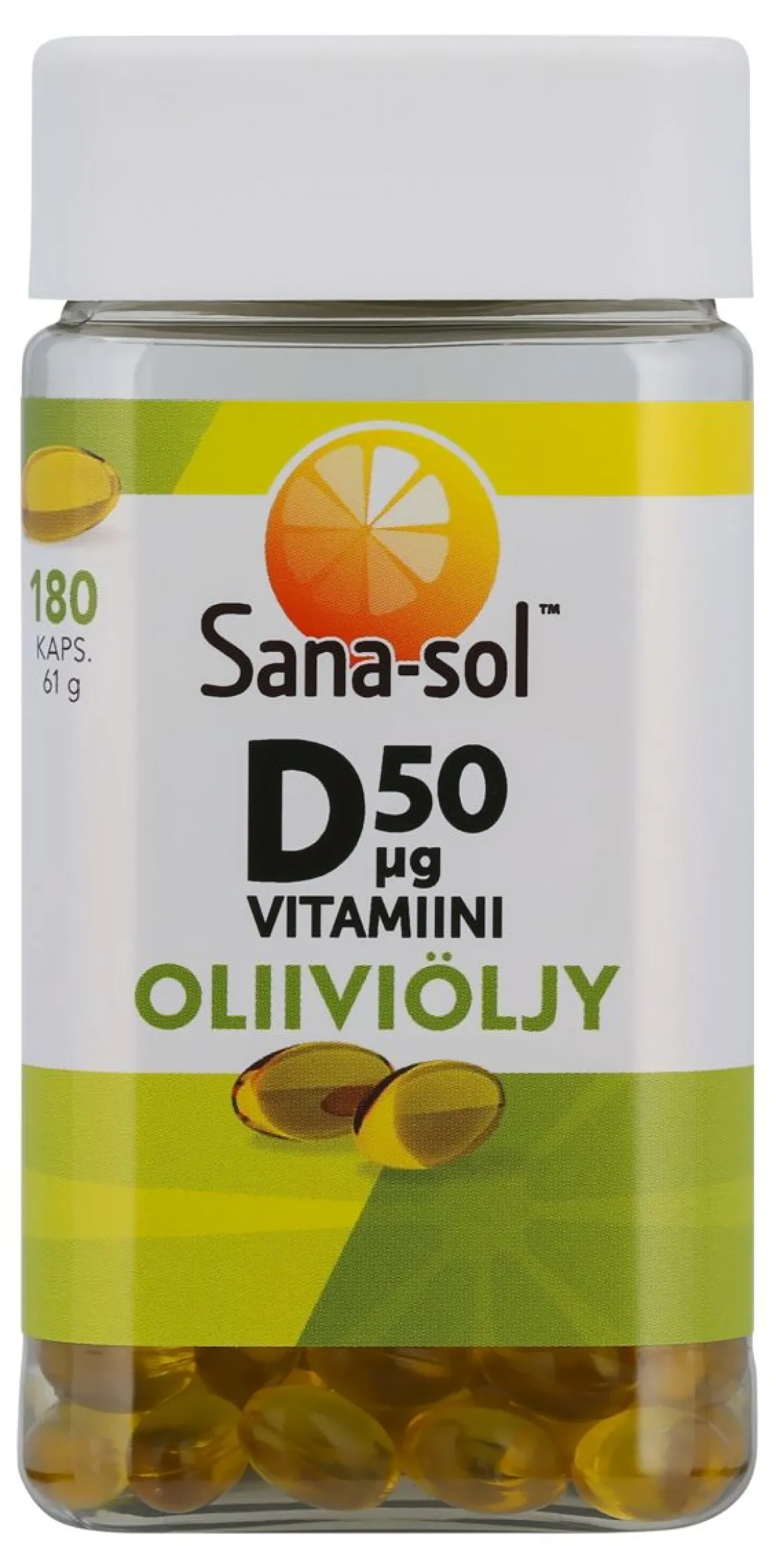 SANA-SOL D-VITAMIINI 50MIKROGR. OLIIVIÖLJY KAPSELI 180 KPL