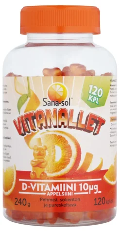 SANA-SOL VITANALLET D-VITAMIINI 10 G APPELSIINI 120 KPL