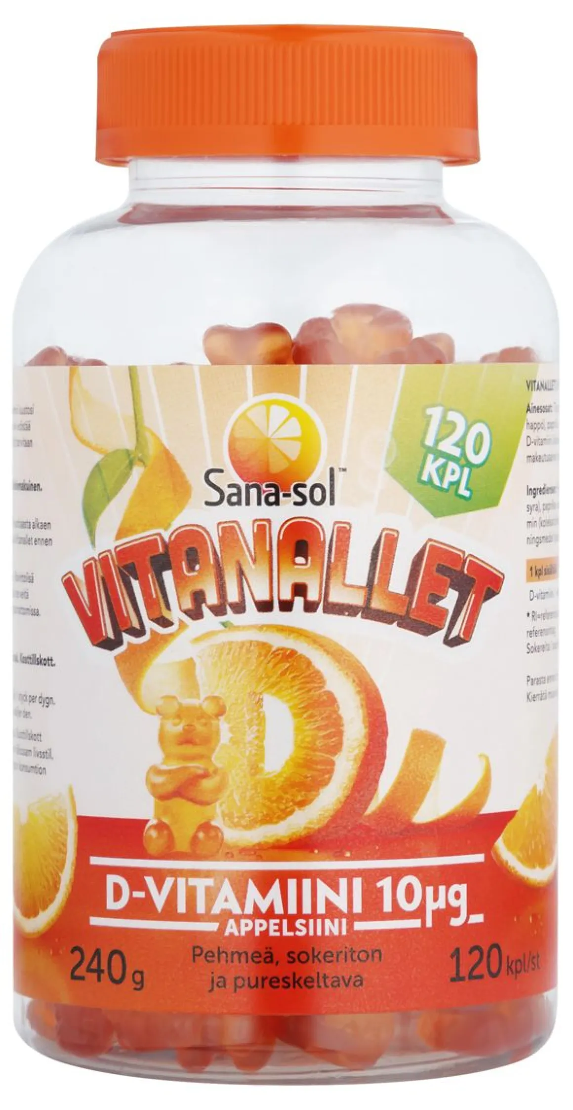 SANA-SOL VITANALLET D-VITAMIINI 10 G APPELSIINI 120 KPL
