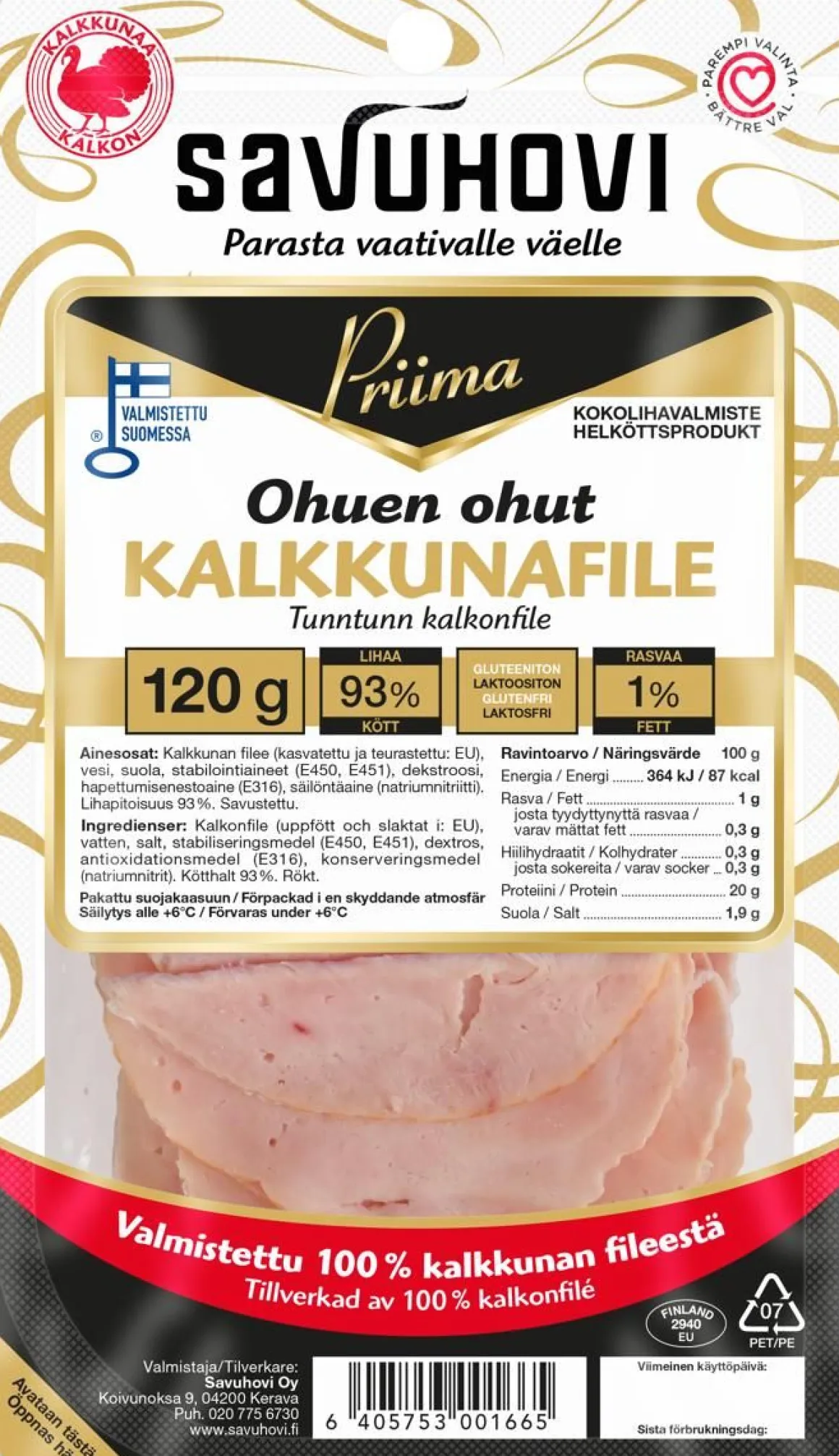 SAVUHOVI PRIIMA OHUEN OHUT KALKKUNAFILEE 120 G