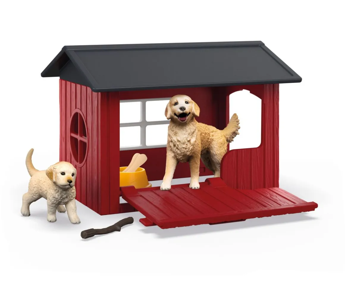 SCHLEICH FARM WORLD KENNELLI JA 2 KULTAISTA NOUTAJAA