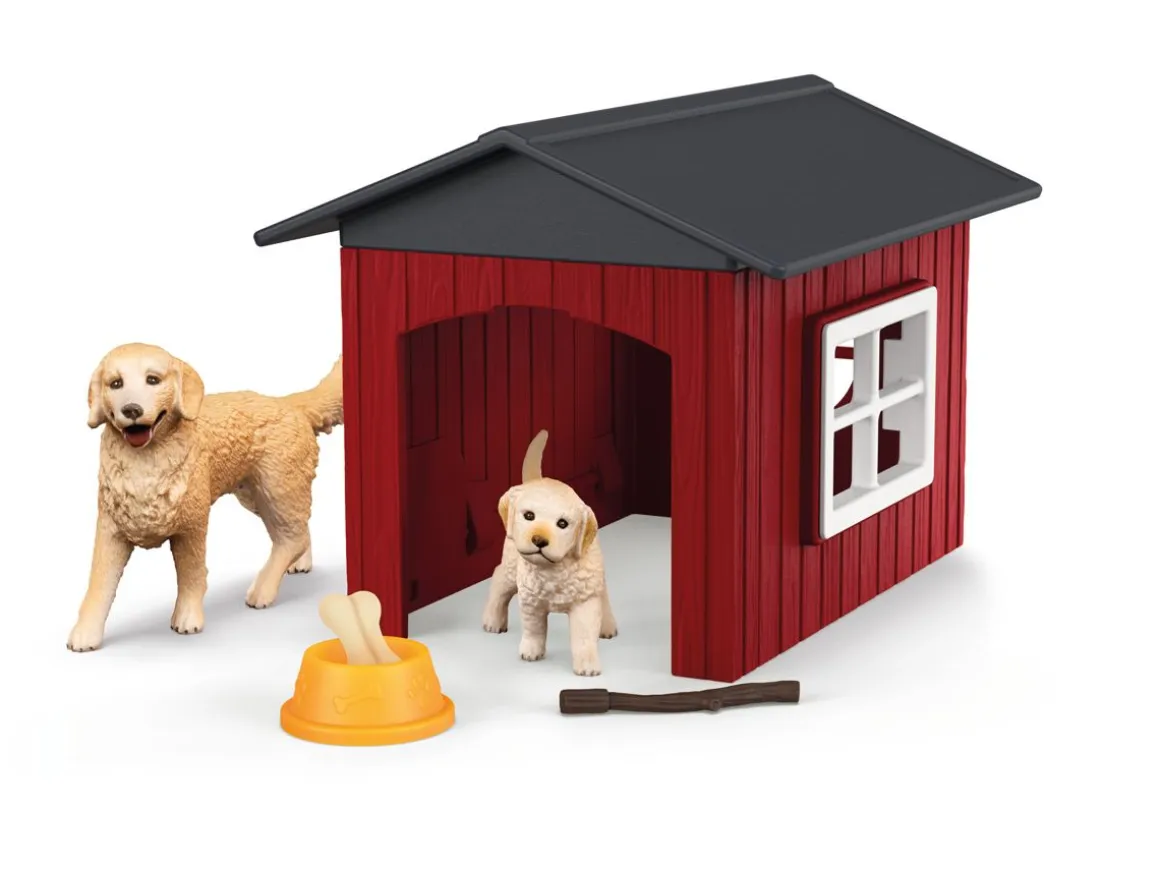 SCHLEICH FARM WORLD KENNELLI JA 2 KULTAISTA NOUTAJAA
