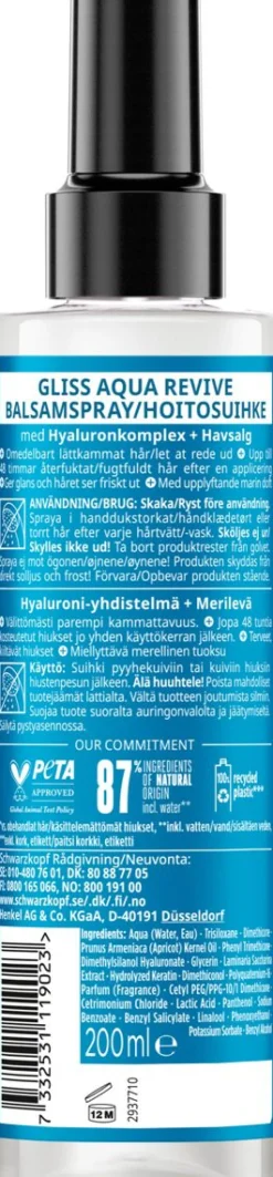 SCHWARZKOPF GLISS AQUA REVIVE HOITOSUIHKE 200 ML